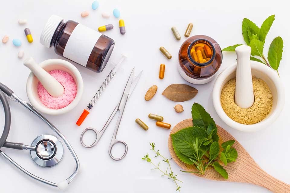 Ayurveda herbs and stethoscope